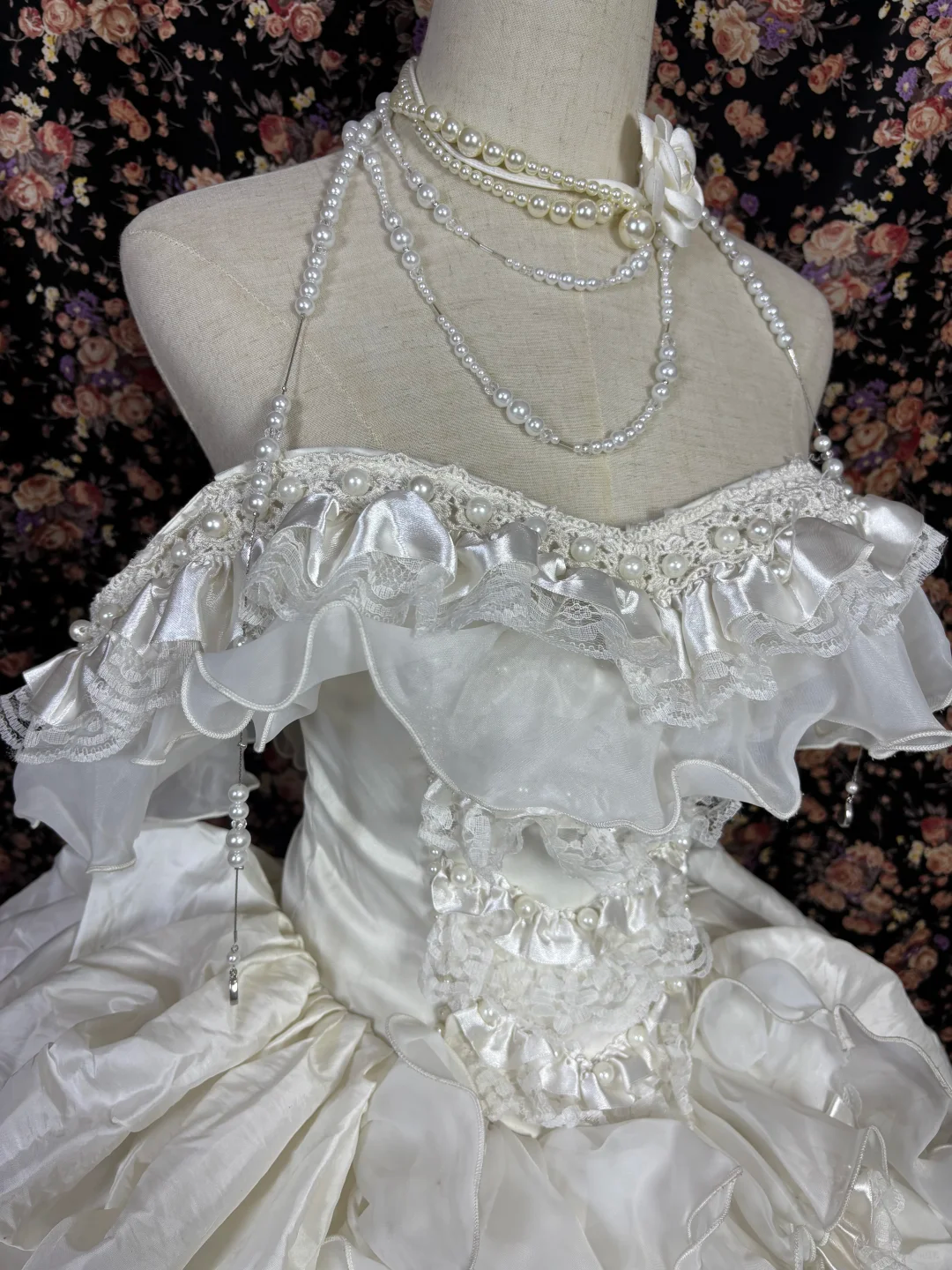 Glamorous Ivory Off-the-Shoulder Ruffled Layered Satin Wedding Dress DP7347