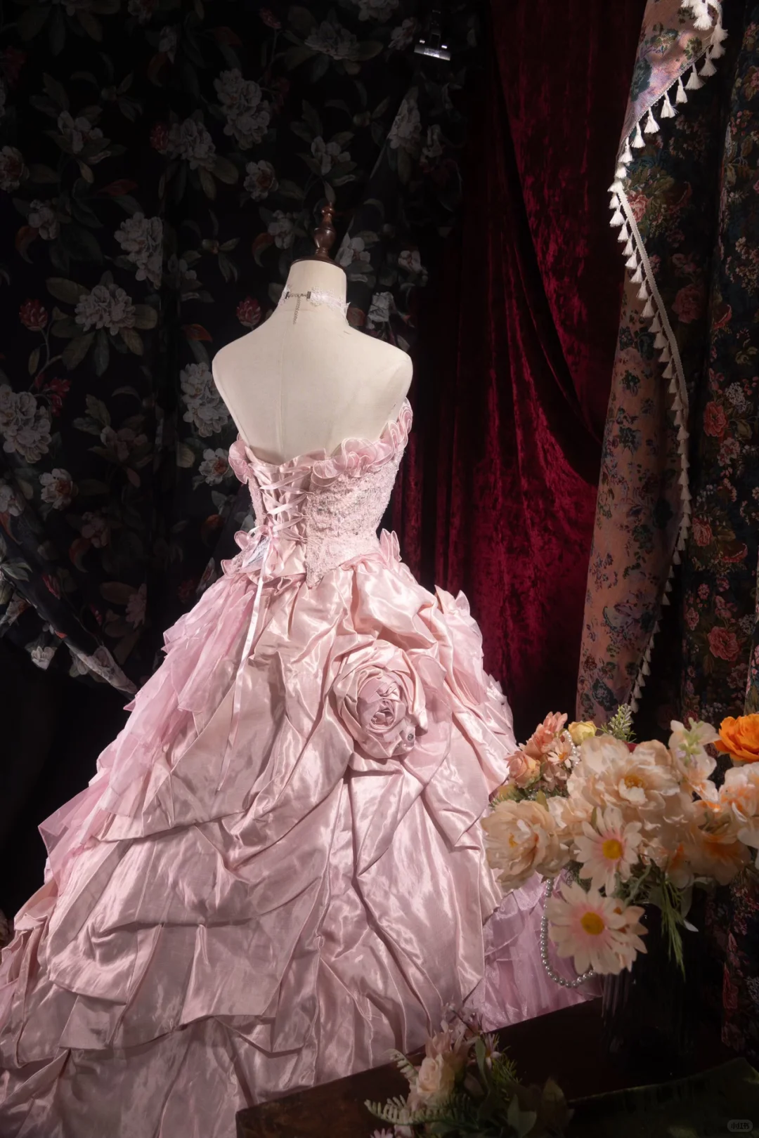 Glamorous Ruffled Strapless 3D Rose Beaded Sweet 16 Quinceanera Ball Gown DP7305