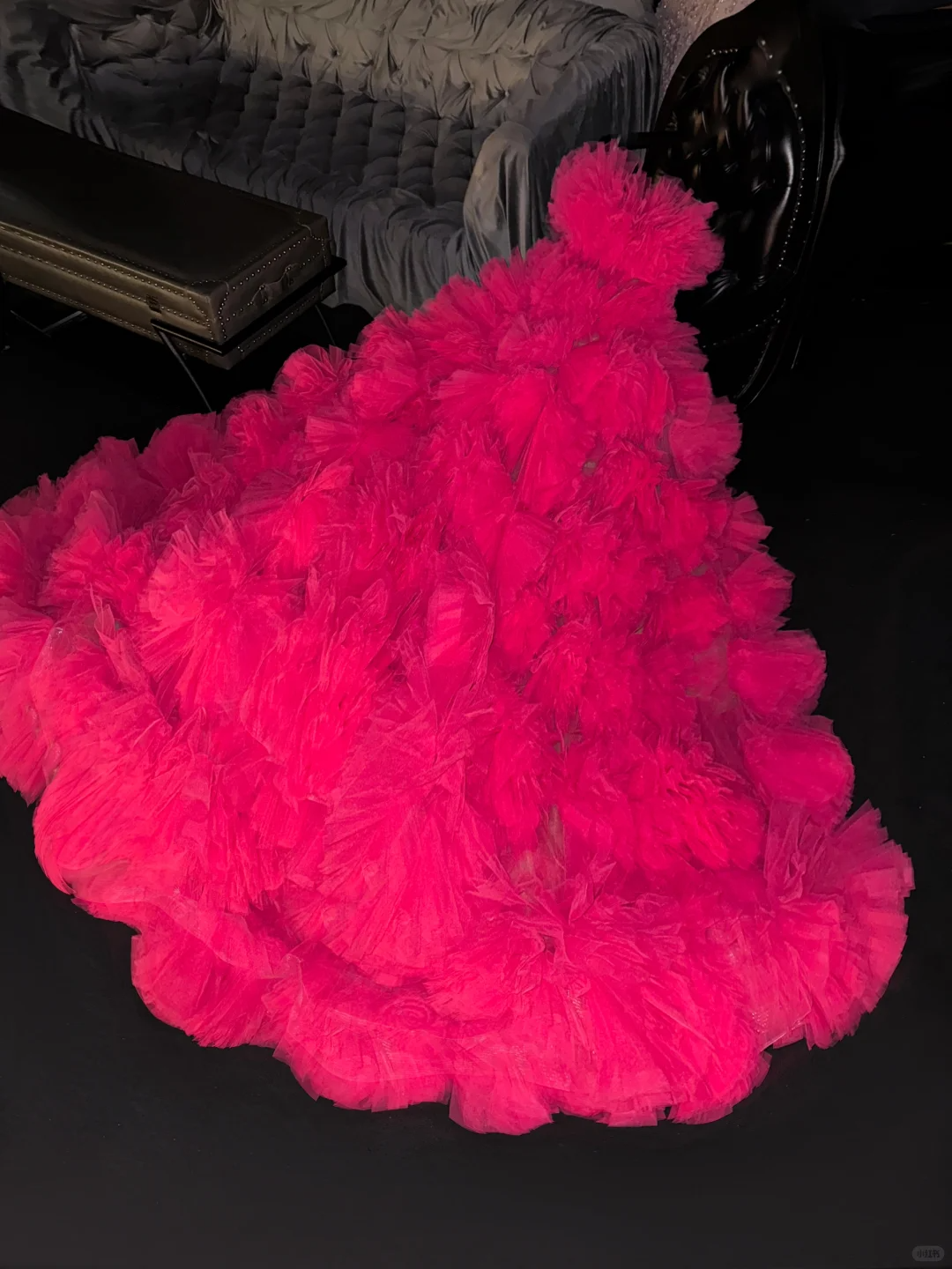 Glamorous Hot Pink Strapless Sheer Tulle Ruffle Organza Sweet 16 Quinceanera Ball Gown DP7317
