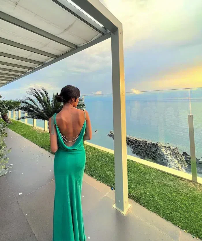Green Straps Backless Elegant Long Party Dress, DP2459