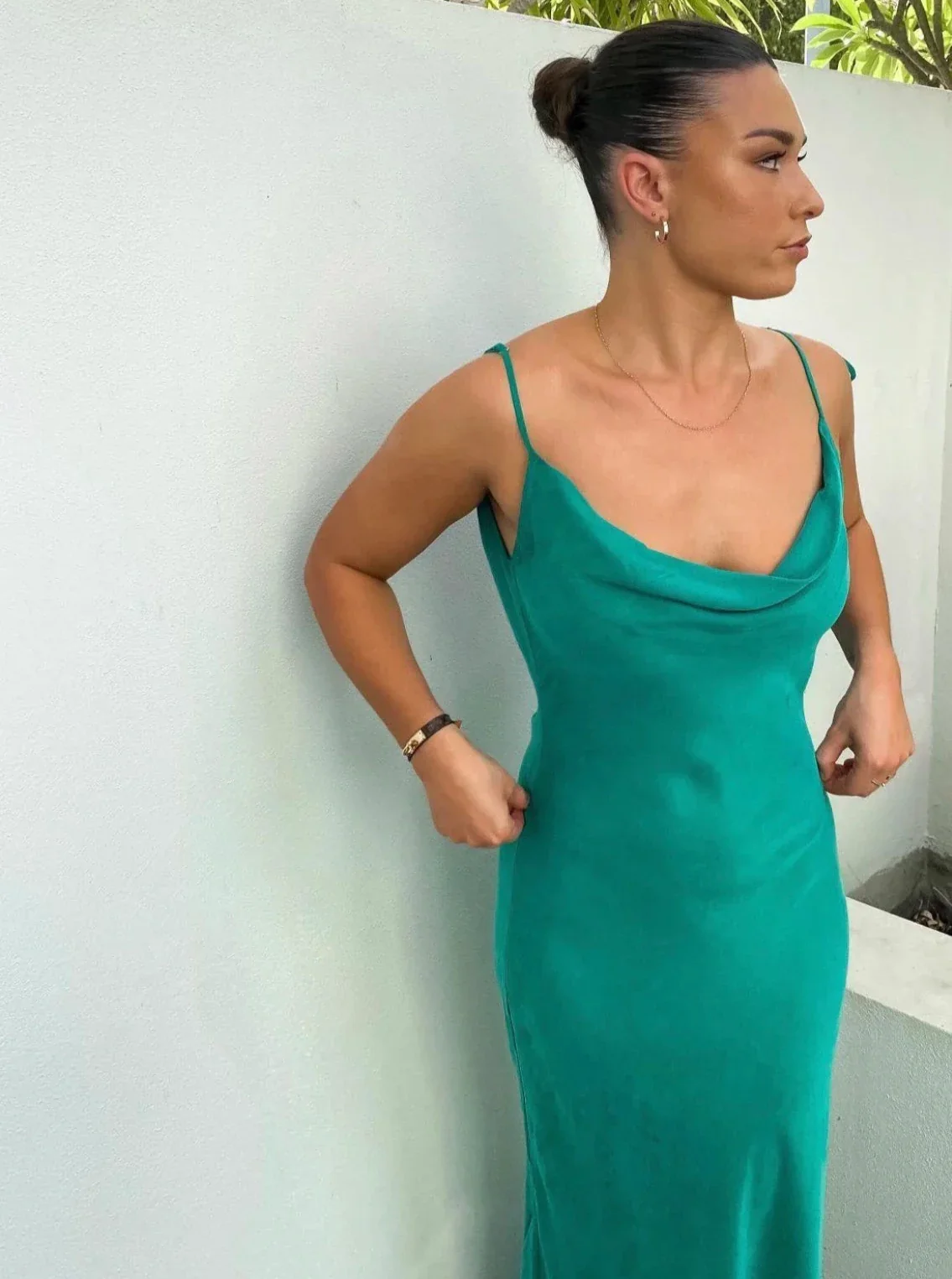 Green Straps Backless Elegant Long Party Dress, DP2459