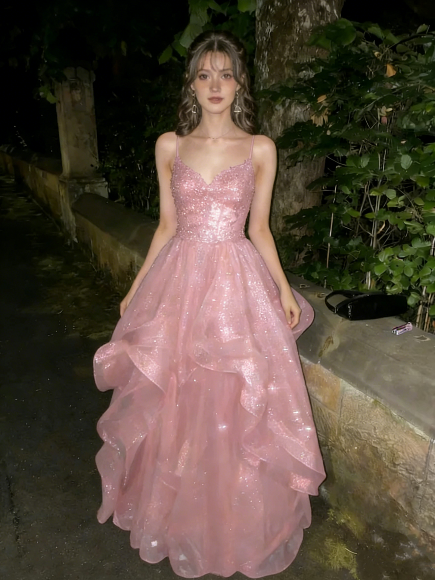 Glamorous Burgundy Spaghetti Strap Sequin Ruffled Sweet 15 Quinceanera Ball Gown DP7919