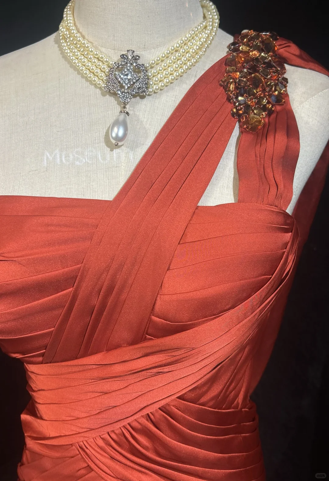 Glamorous Rust Red One-Shoulder Mermaid Evening Gown Satin Ruched Formal Dress with Elegant Train Prom Dress DP7286