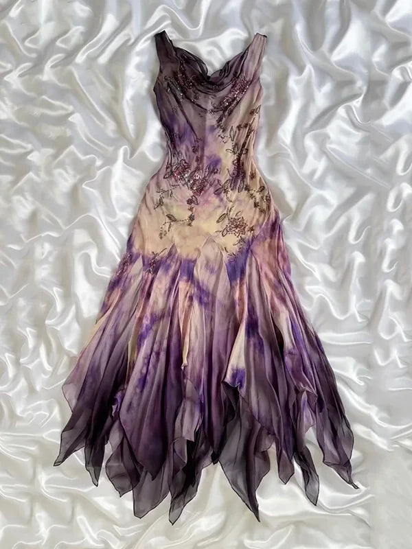 Vintage Embroidery Chiffon Beaded Ruffled Homecoming Dress Party Dress Cocktail Dress DP6677