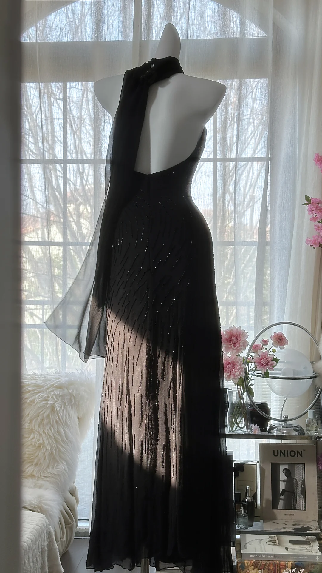 Retro Black V-neck Applique Design Romantic Chiffon Evening Dress Prom Dress DP6022