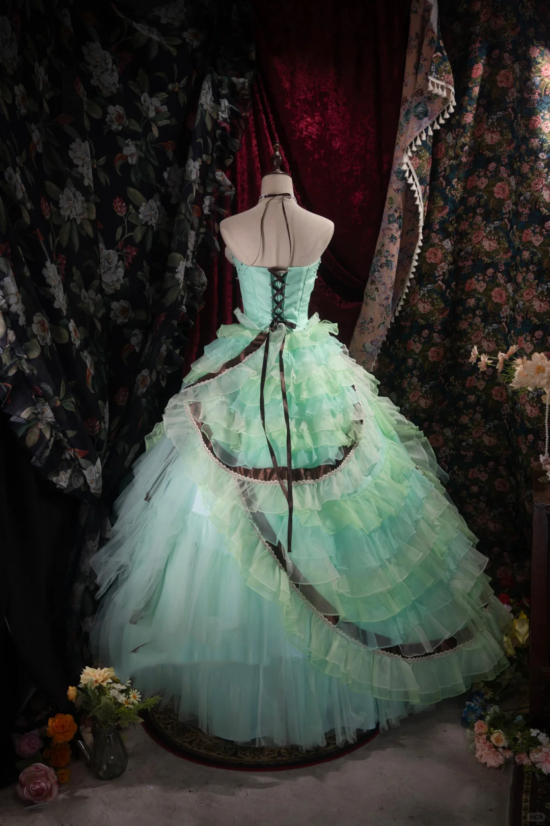 Glamorous Mint Green Strapless Tiered Ruffle Tulle Ball Gown DP8341