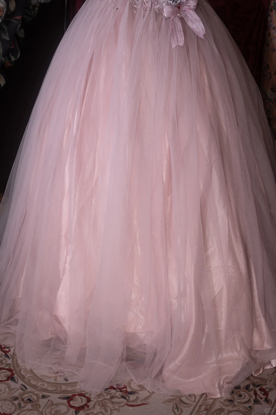 Pink Off-the-Shoulder Beaded Tulle Prom Dress Floral Quinceanera Ball Gown DP8349