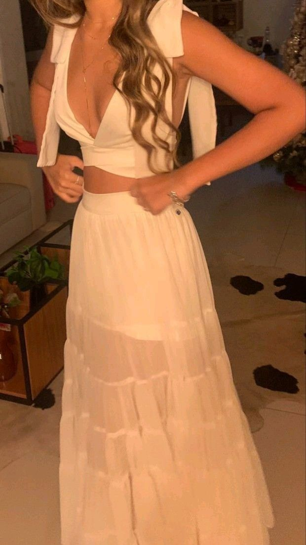 Pretty White Two Pieces A-Line Long Party Dress Birthday Outfits Summer Dress, DP5191