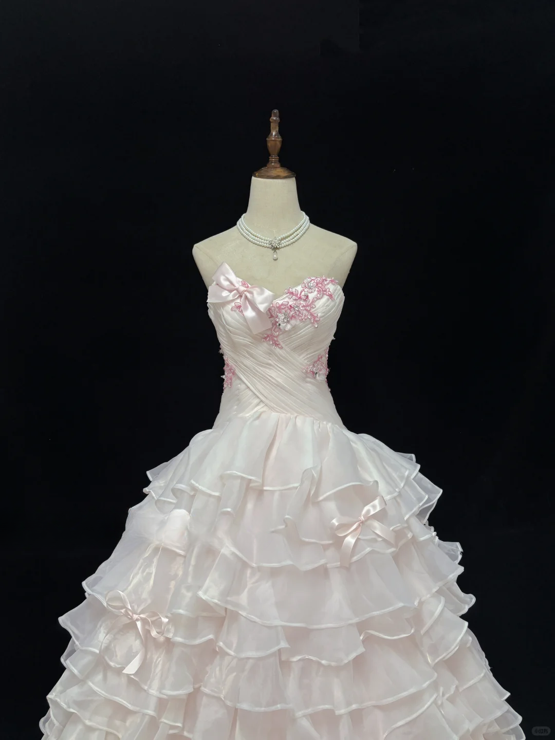 Chic Pink Strapless Floral Beaded Tiered Ruffles Sweet 16 Quinceanera Ball Gown DP7367