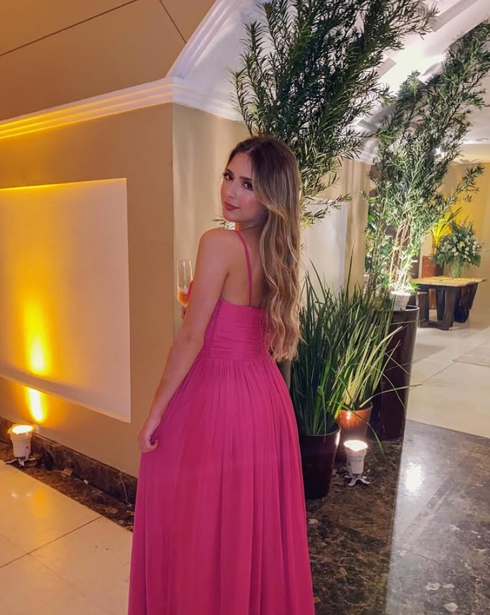 Spaghetti Straps A-Line Pink Long Pary Dress Wedding Guest Dress, DP3577