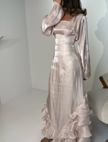 Vintage Spaghetti Straps Ruffles Long Party Dress, DP2450