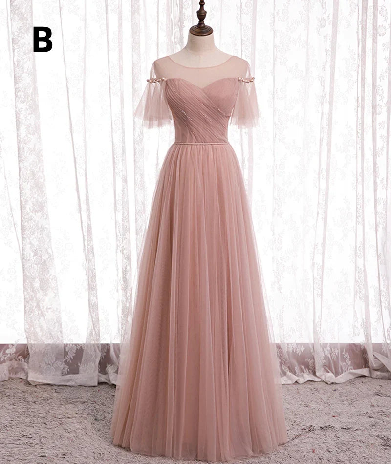Elegantes rosa A-Linie Tüll-Partykleid mit Herzausschnitt, Abendkleid, Brautjungfernkleid DP6301