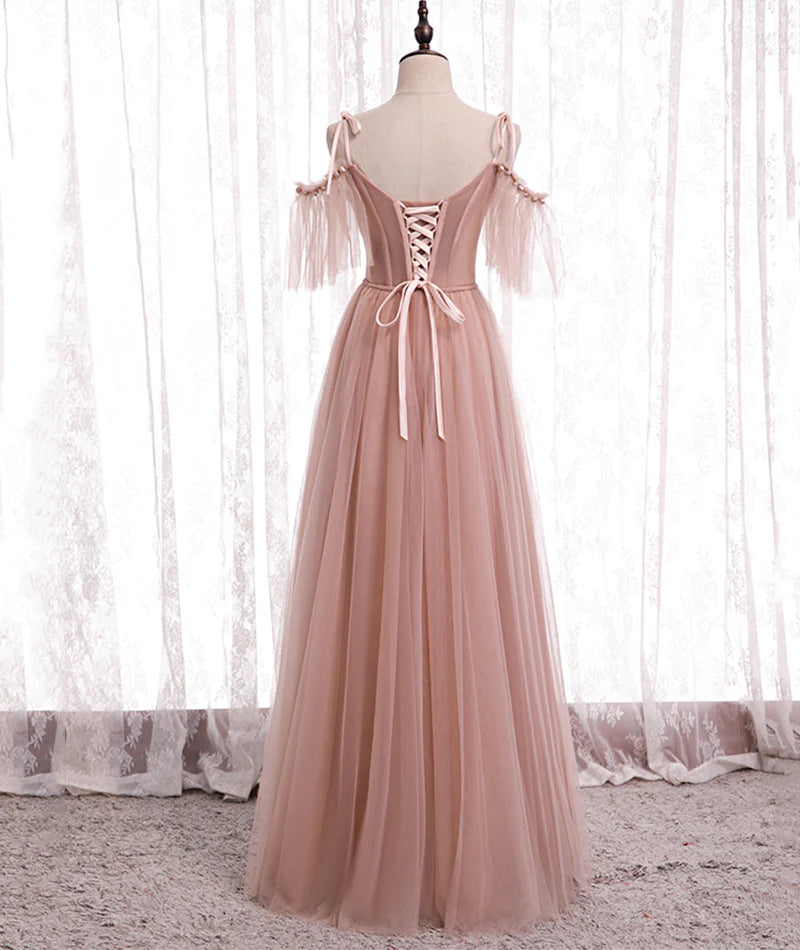 Elegantes rosa A-Linie Tüll-Partykleid mit Herzausschnitt, Abendkleid, Brautjungfernkleid DP6301