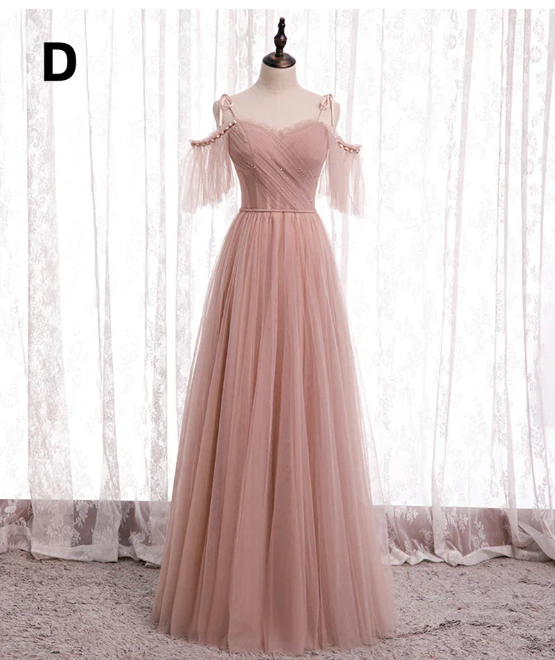 Elegantes rosa A-Linie Tüll-Partykleid mit Herzausschnitt, Abendkleid, Brautjungfernkleid DP6301