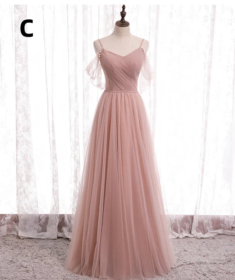 Elegantes rosa A-Linie Tüll-Partykleid mit Herzausschnitt, Abendkleid, Brautjungfernkleid DP6301
