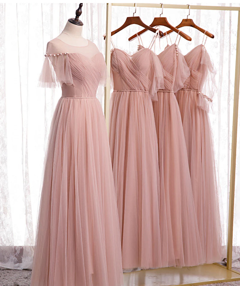 Elegantes rosa A-Linie Tüll-Partykleid mit Herzausschnitt, Abendkleid, Brautjungfernkleid DP6301