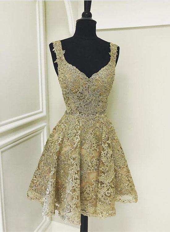 Vintage Lace Applique Short A-Line Party Dress Cocktail Dress Homecoming Dress DP6486