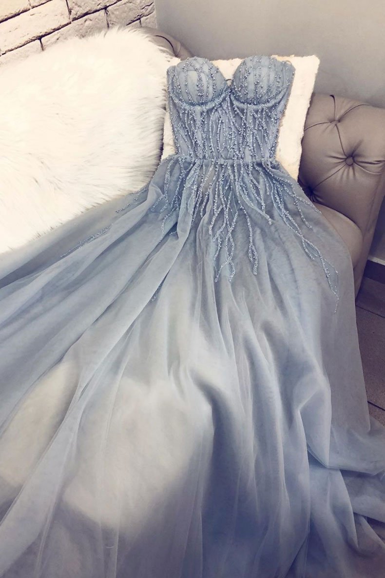 Robe de bal longue en tulle bleu chérie, robe de soirée en tulle bleu, DS2332