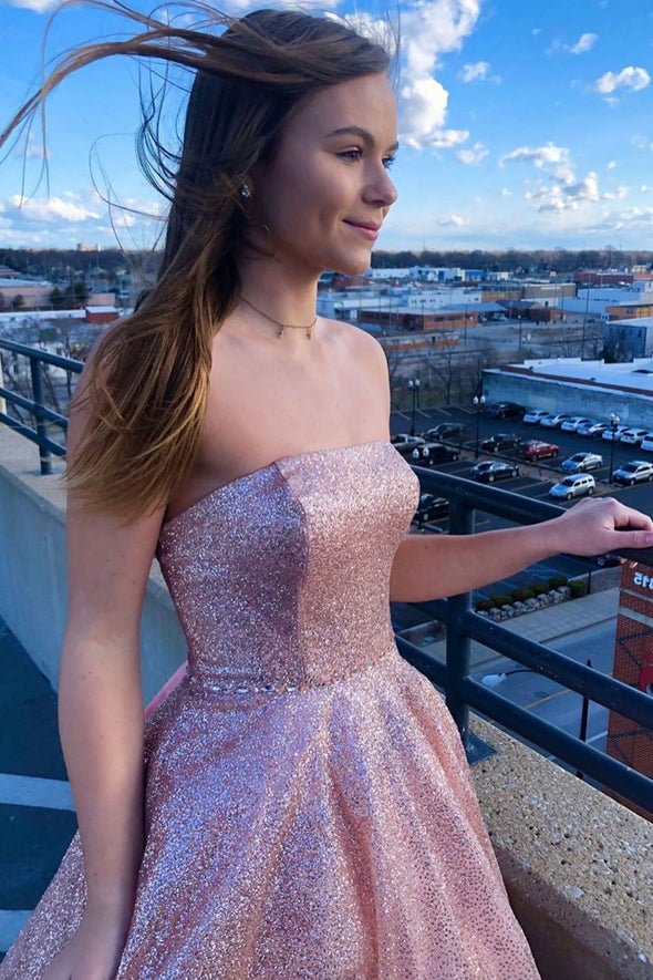 Robe de soirée longue en tulle rose à paillettes, DS3857