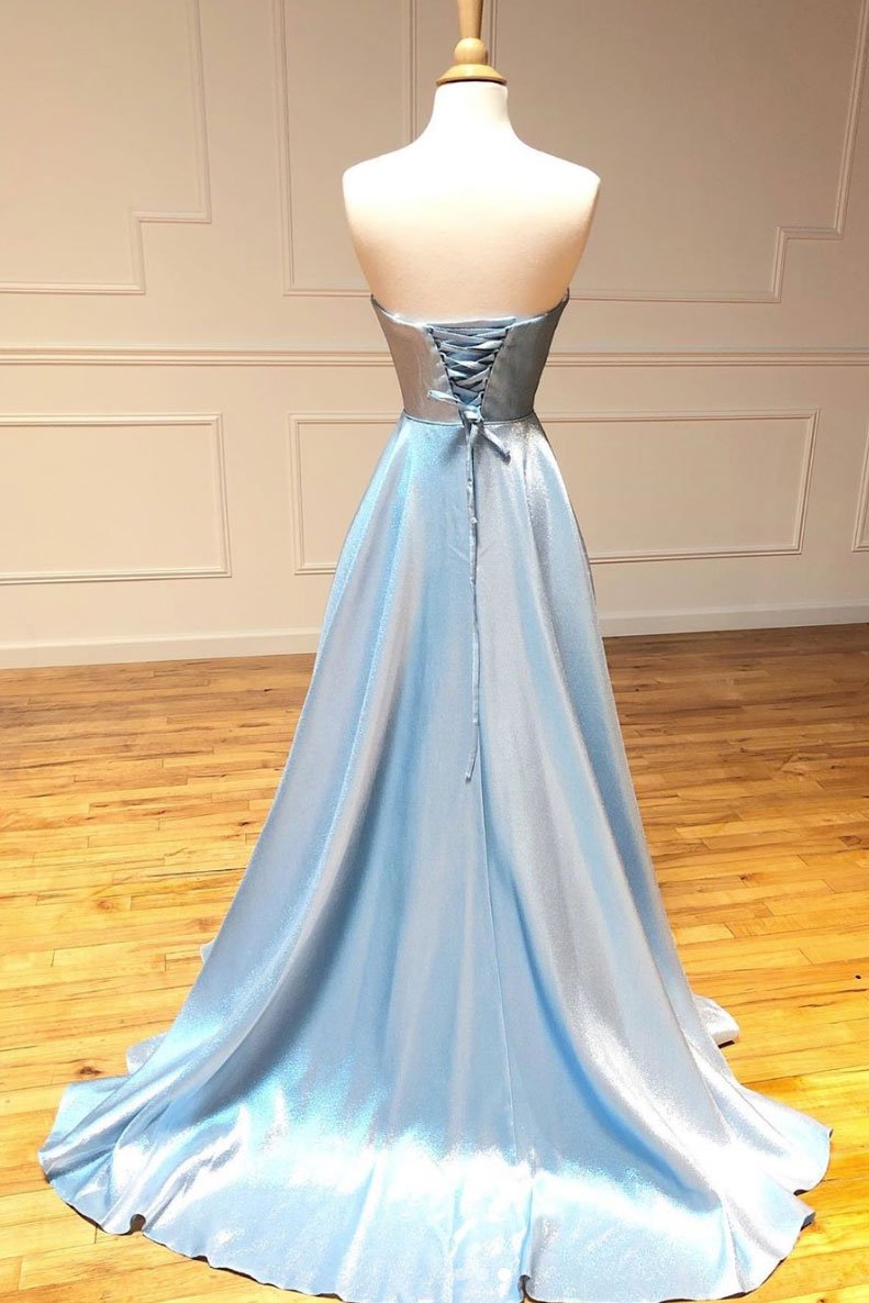 Robe de bal longue bleue simple en forme de cœur, robe de soirée longue bleue, DS2339