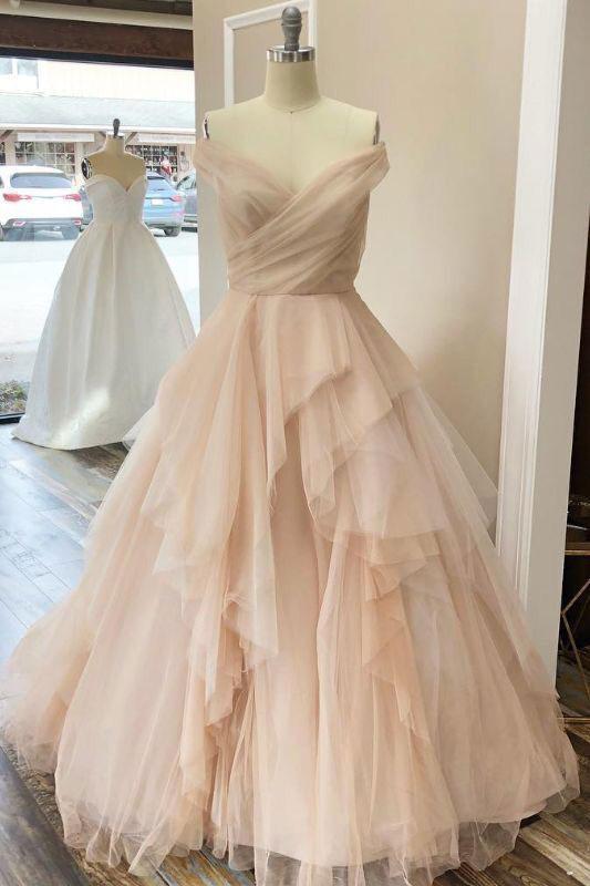Robe de bal longue en tulle à décolleté en cœur champagne, robe de soirée en tulle, DS2333
