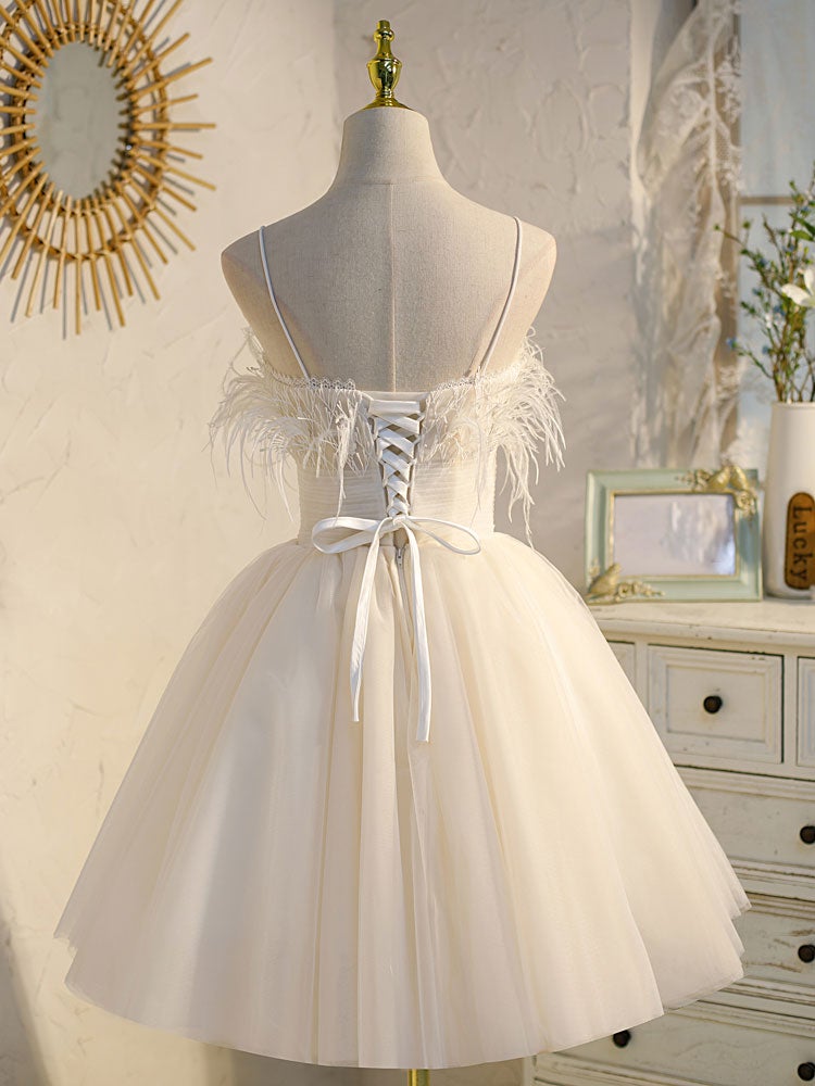 Kurzes Ballkleid aus weißer Tüllspitze, weißes Homecoming-Kleid aus Spitze, DS4010
