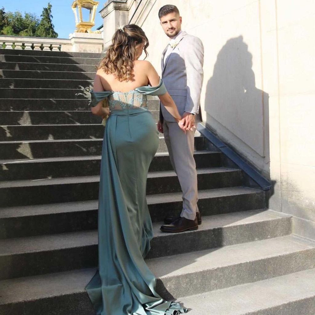 Green evening dresses long,DS3496