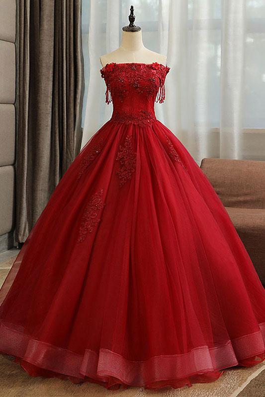 Burgunder Tüll Spitze lange Ballkleid Burgund Tüll Abendkleid, DS2331