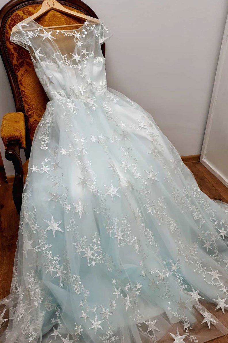 Robe de bal simple en tulle bleu, robe de soirée en tulle bleu, DS2123