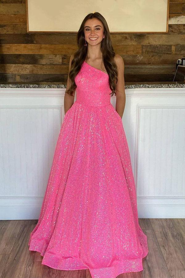 Sparkly Hot Pink One Shoulder Long Prom Dress Evening Dress,DS3268 DSProm Sparkly Hot Pink One Shoulder Long Prom Dress Evening Dress,DS3268 DSProm