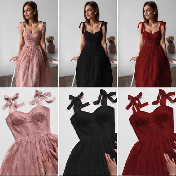 Pink Tulle tea length Prom Dress A Line Formal Dress,DS4324