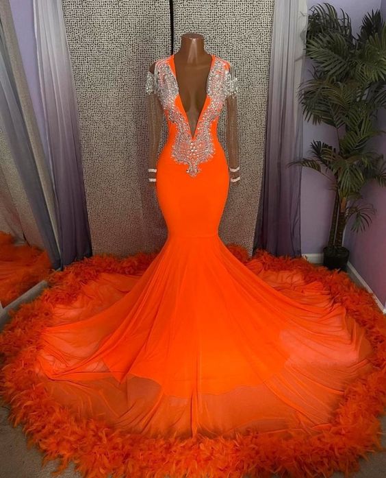 Langes oranges Damen-Partykleid, Abendkleid, Brautkleid, BL18623