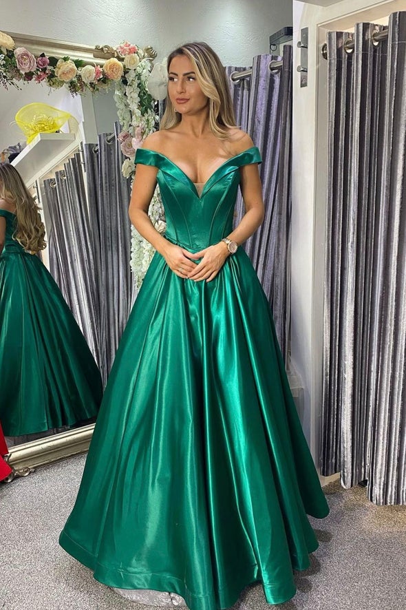 Grünes Satin langes Ballkleid A-Linie Abendkleid, DS3853