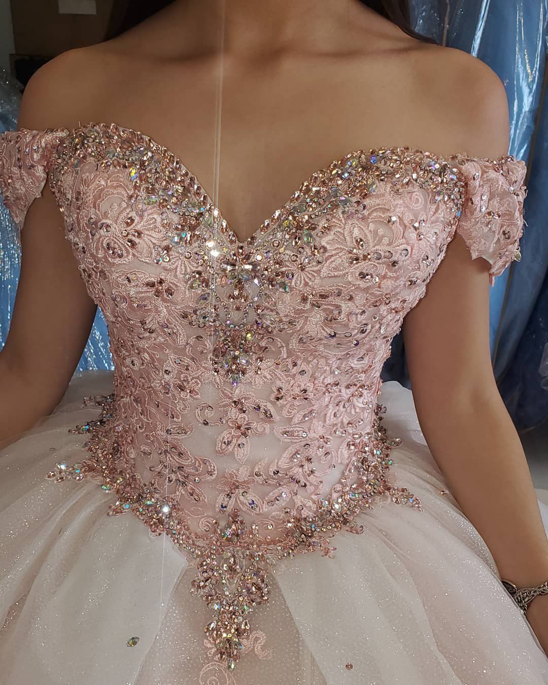 Robe de Quinceanera en dentelle rose blush, robe de bal scintillante, robe Sweet 16, DS4392