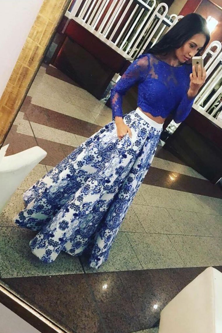 Robe de bal longue en satin bleu et dentelle, robe de soirée en dentelle bleue, DS2303