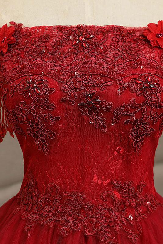 Burgunder Tüll Spitze lange Ballkleid Burgund Tüll Abendkleid, DS2331