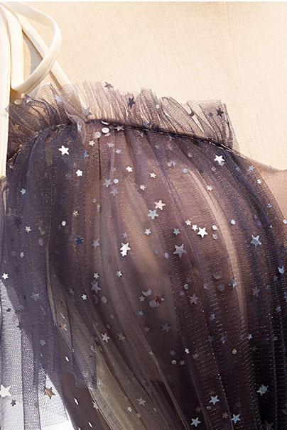 Jolie robe de bal courte en tulle et dentelle grise, DS2288