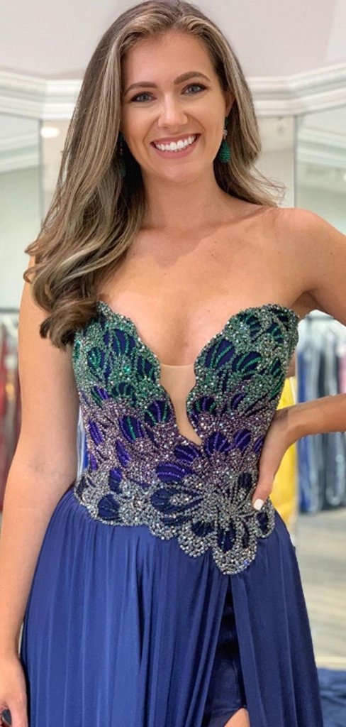 Robe de soirée sexy à décolleté en cœur et fente latérale, longue traîne, DS2731