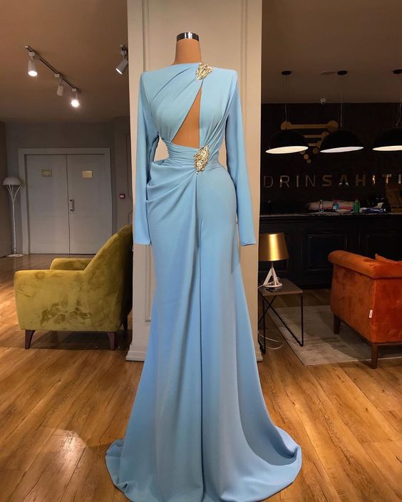 Robes de bal à manches longues, robes de bal arabes, robes de bal fendues sur le côté, DS4737