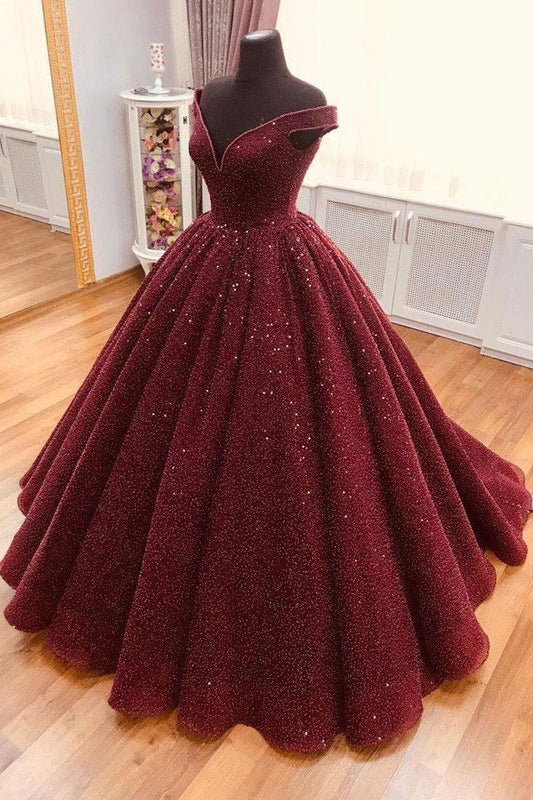 Burgundy tulle sequin long prom dress, burgundy long evening dress,DS2386