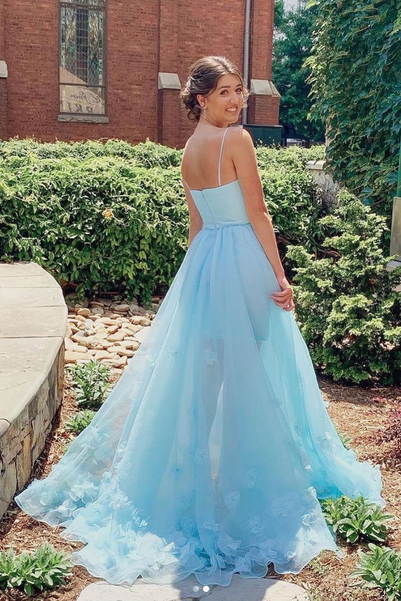 Robe de bal longue en tulle bleu, robe de soirée bleue, DS2153