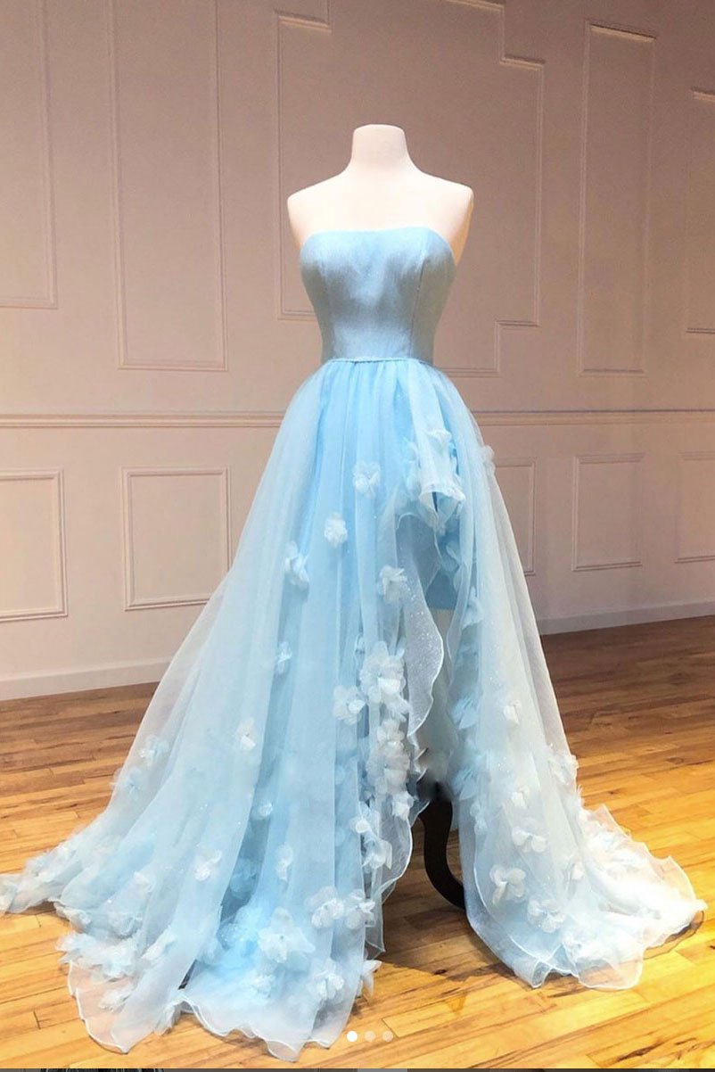 Robe de bal longue en tulle bleu, robe de soirée en tulle bleu, DS2304