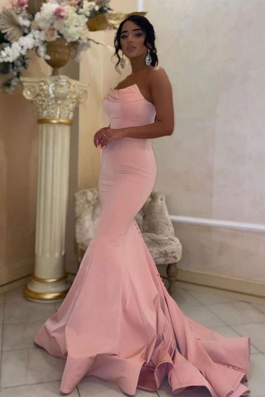 Superbe robe de soirée sirène rose bustier, décolleté en cœur, DS3726