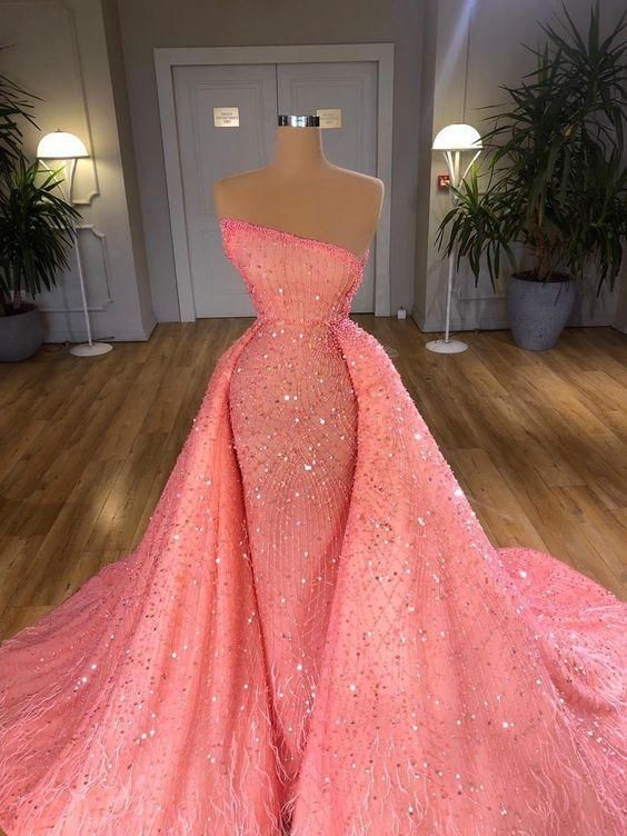 Rosa langes Ballkleid, formelles Abendkleid, Partykleid, DS4528