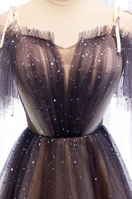 Jolie robe de bal courte en tulle et dentelle grise, DS2288
