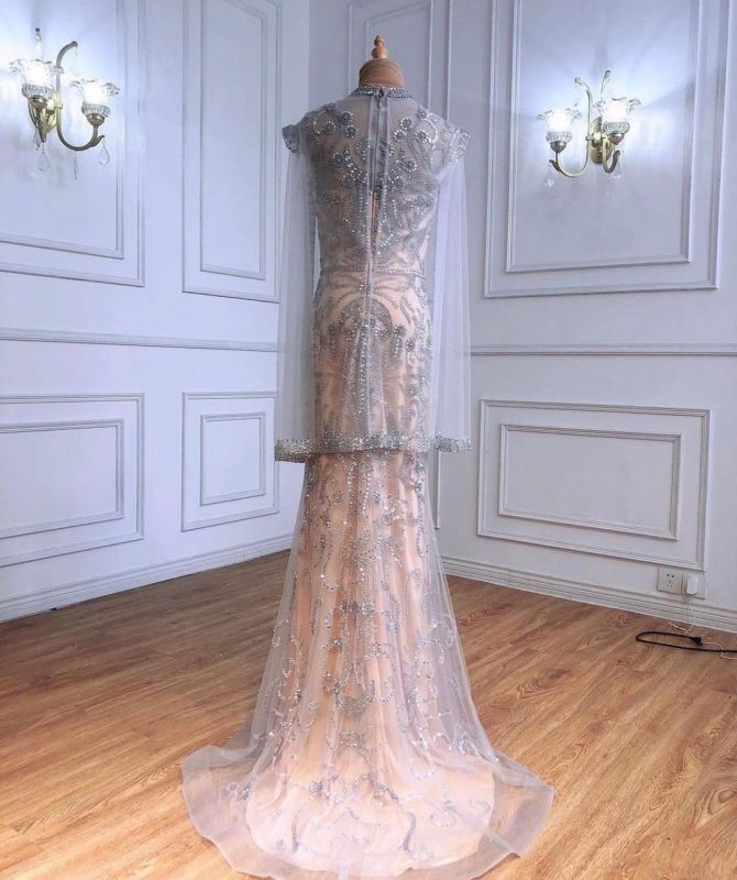 Elegante Lange Ärmel Spitze Kristall Meerjungfrau Abendkleider Lange, DS2779