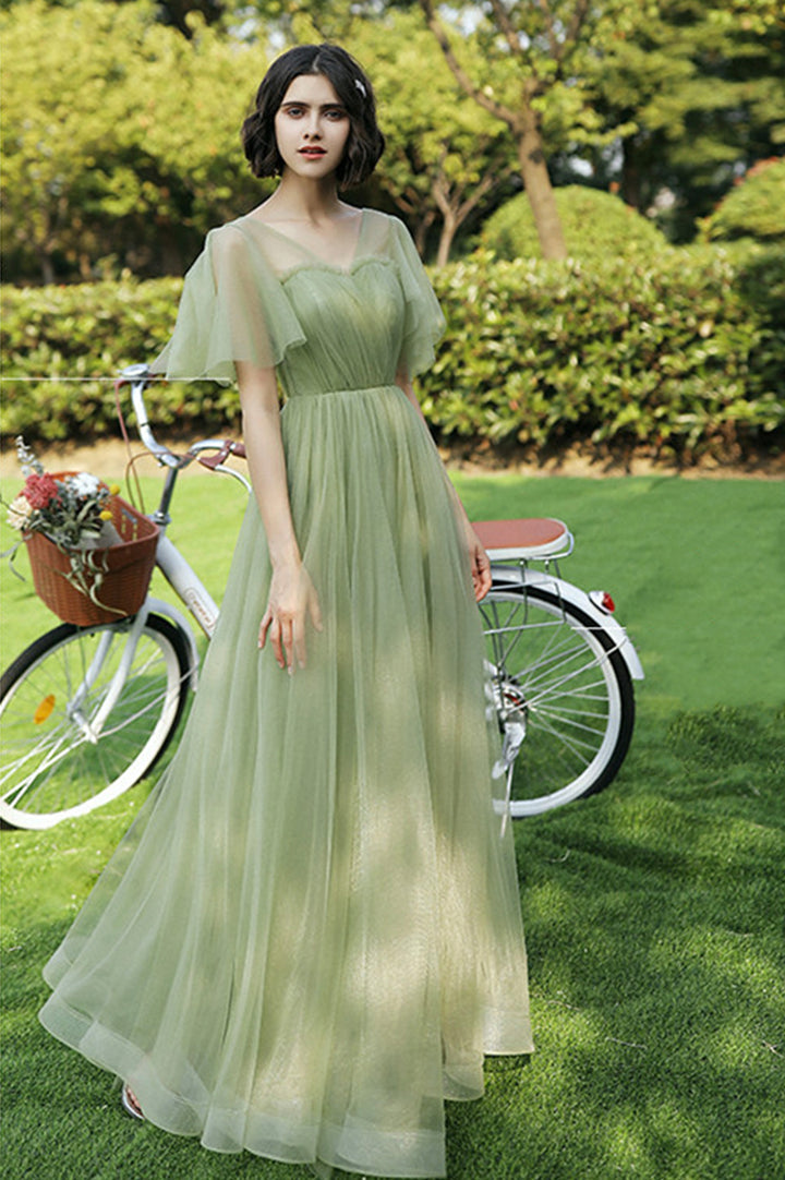 Green tulle long A line prom dress green evening dress,DS4534 DSProm Green tulle long A line prom dress green evening dress,DS4534 DSProm