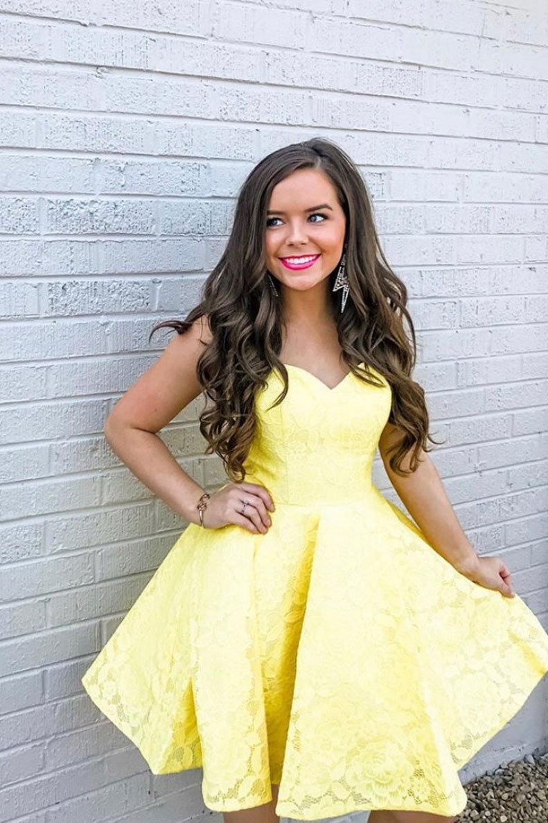 Cute yellow lace short prom dress yellow homecoming dress,DS2350 DSProm Cute yellow lace short prom dress yellow homecoming dress,DS2350 DSProm