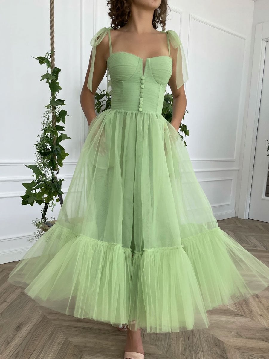 Robe de bal courte en tulle bleu foncé, robe de demoiselle d'honneur en tulle bleu, DS4012