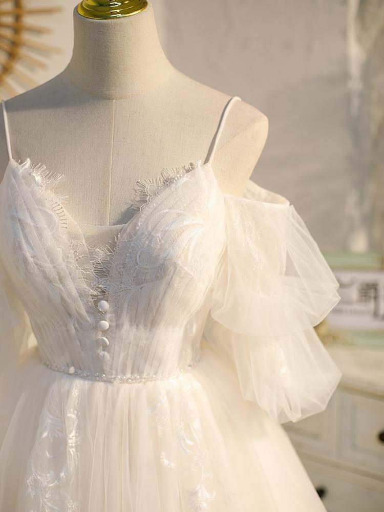 Helles Champagner-Tüll-Spitzen-Kurzballkleid, Spitzen-Heimkehrkleid, DS3394